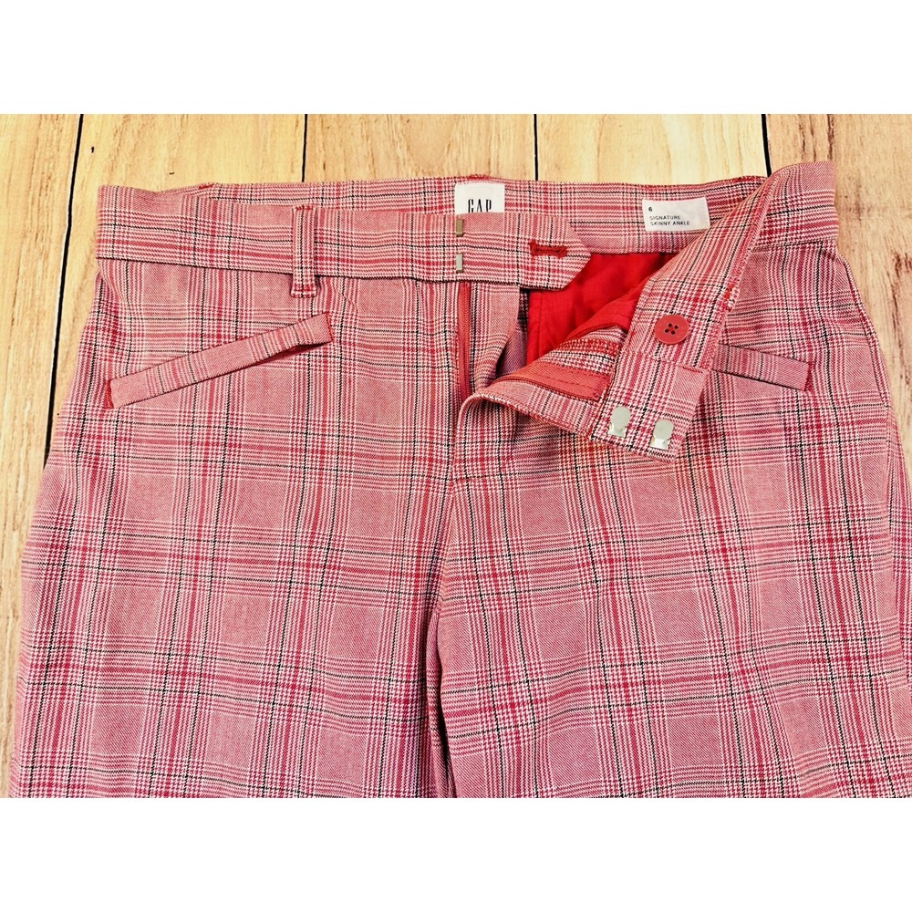 Gap Pants Women's Signature Skinny Ankle Pink Plaid Preppy Prep Size 6